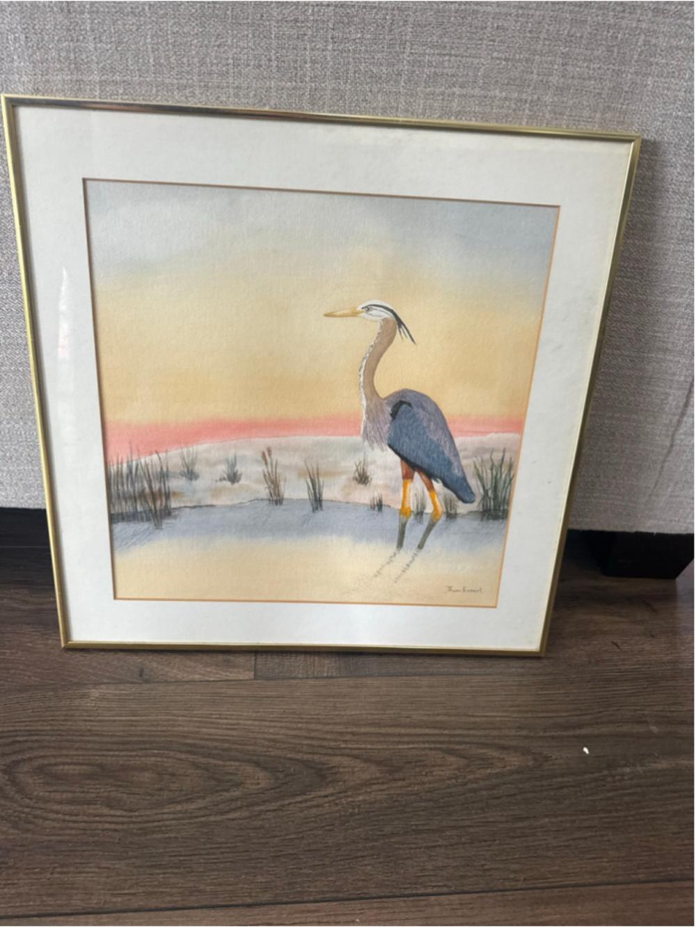 Thom Eckert Heron Painting Art One Size Beige Blue